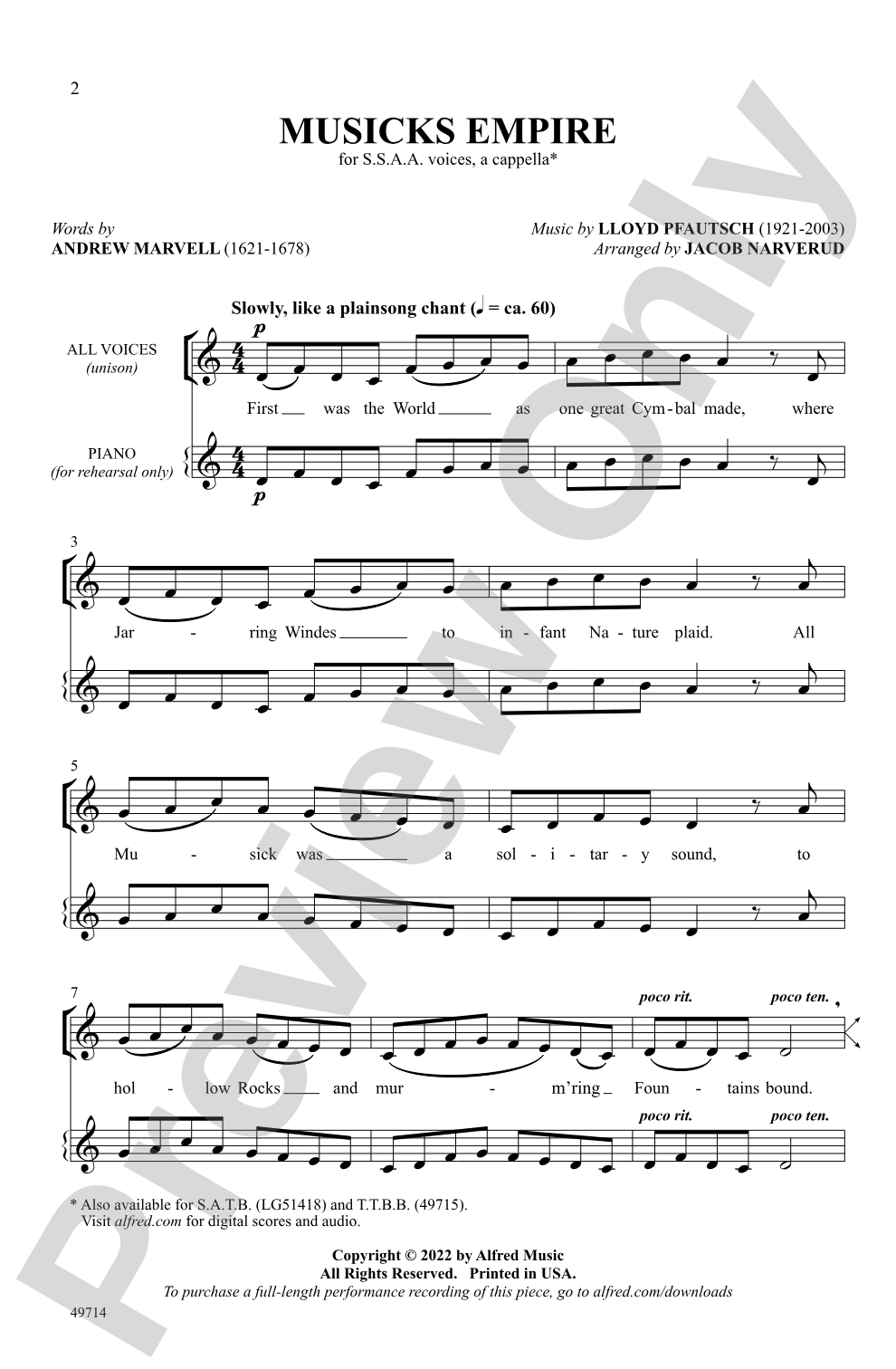 Musicks Empire: SSAA, <i>a cappella</i> Choral Octavo