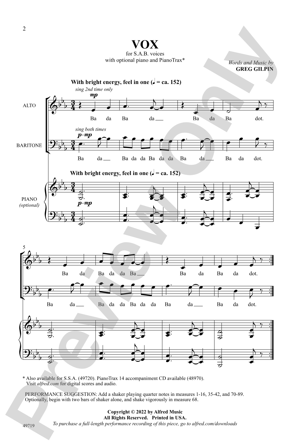 Vox: SAB, <i>a cappella</i>Choral Octavo