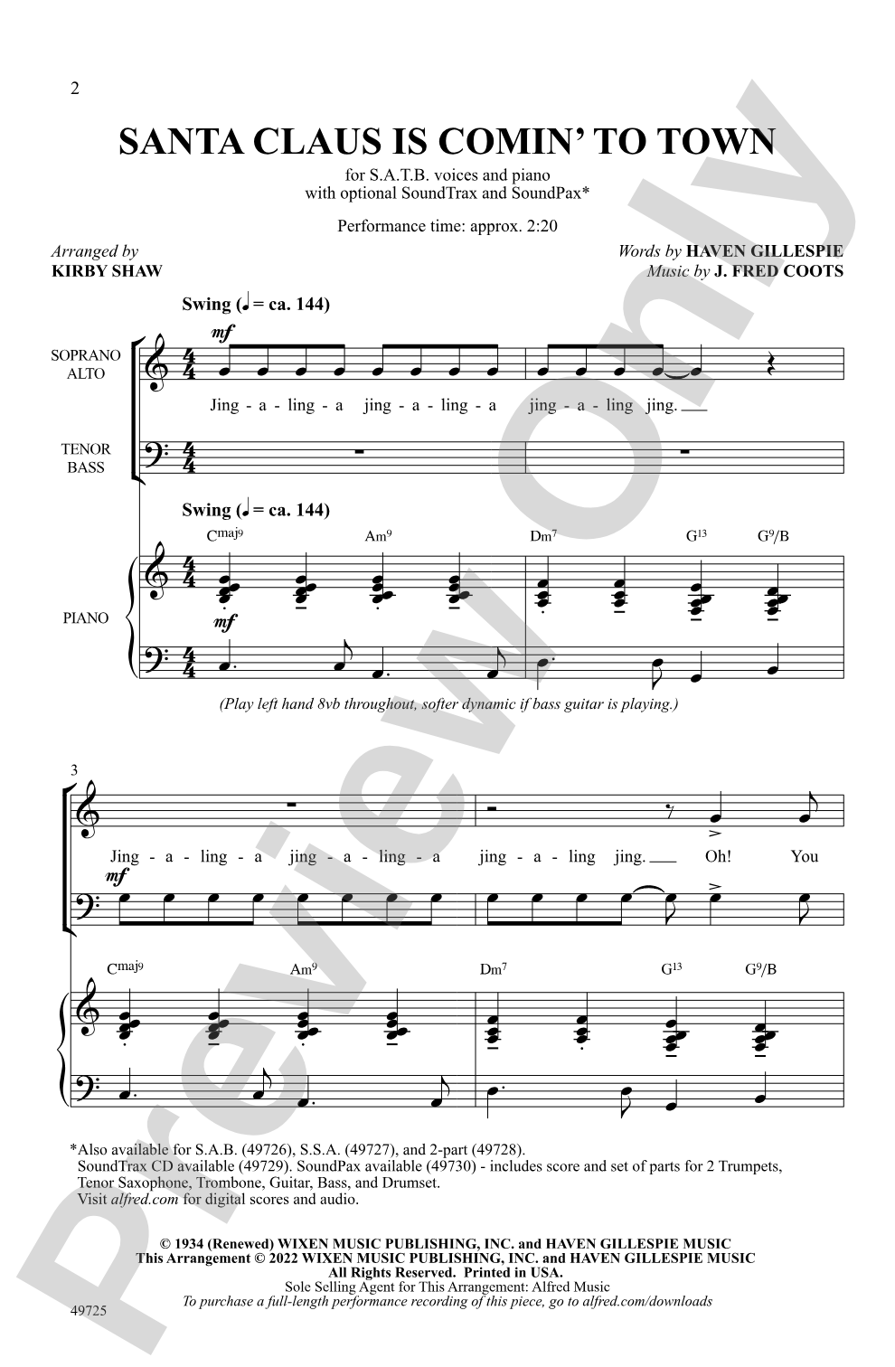 Santa Claus Is Comin' to Town: SATB Choral Octavo