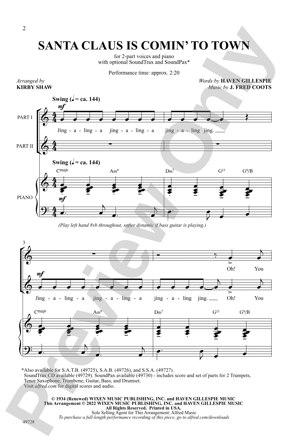 Santa Claus Is Comin' to Town: 2-Part Choral Octavo