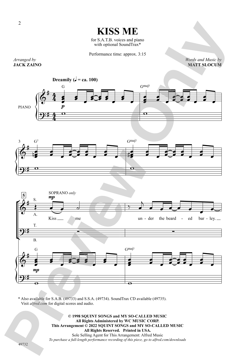 Kiss Me: SATB Choral Octavo