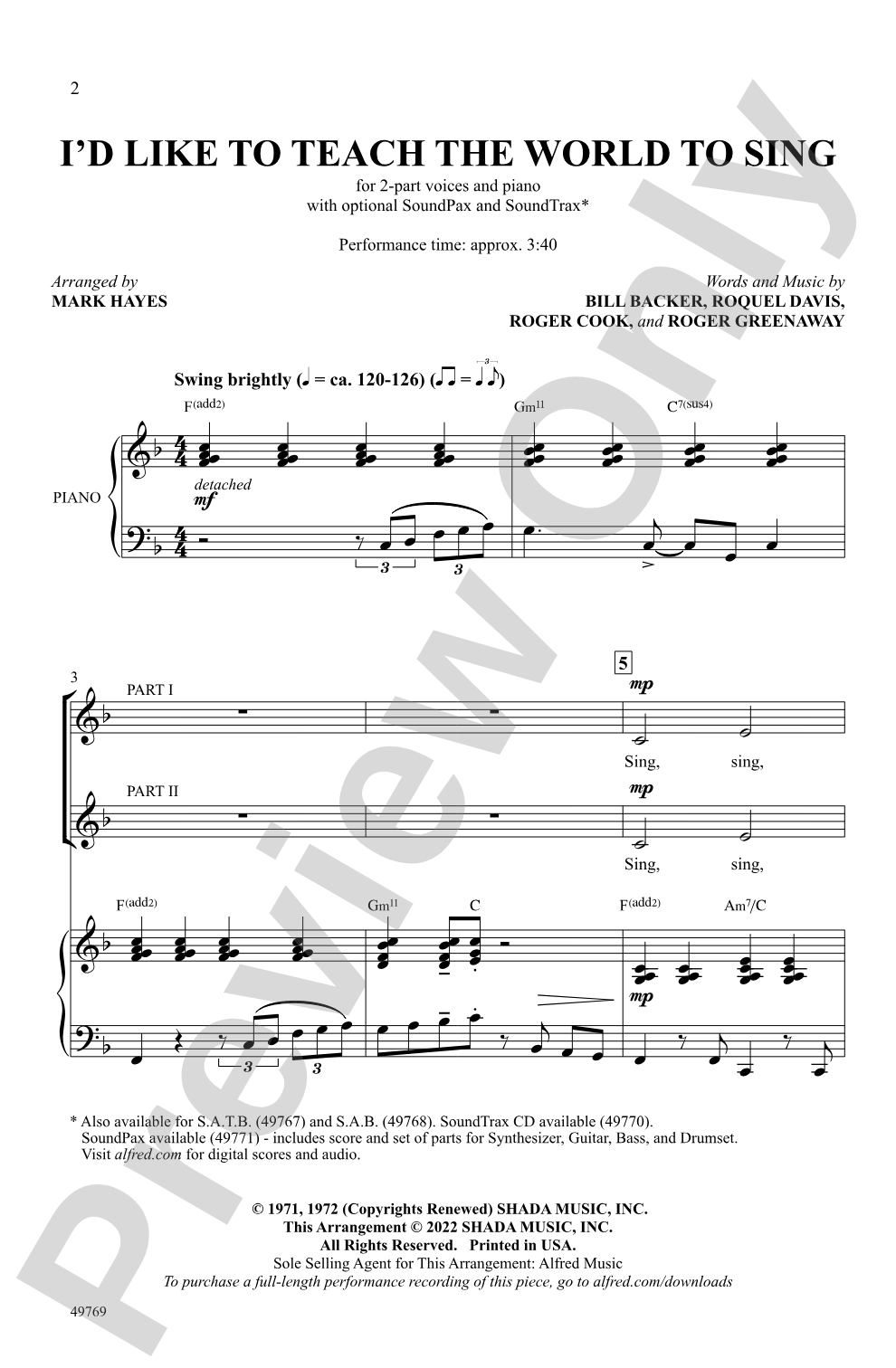 I'd Like to Teach the World to Sing: 2-Part Choral Octavo