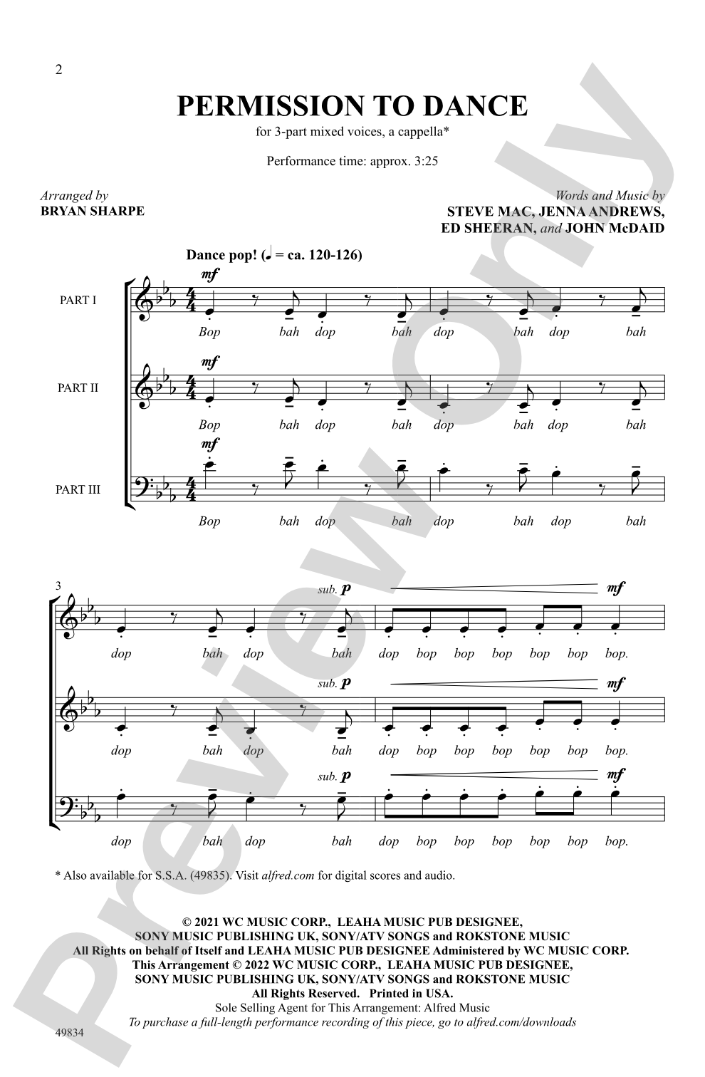 Permission to Dance: 3-Part Mixed / SAB, <i>a cappella</i> Choral Octavo