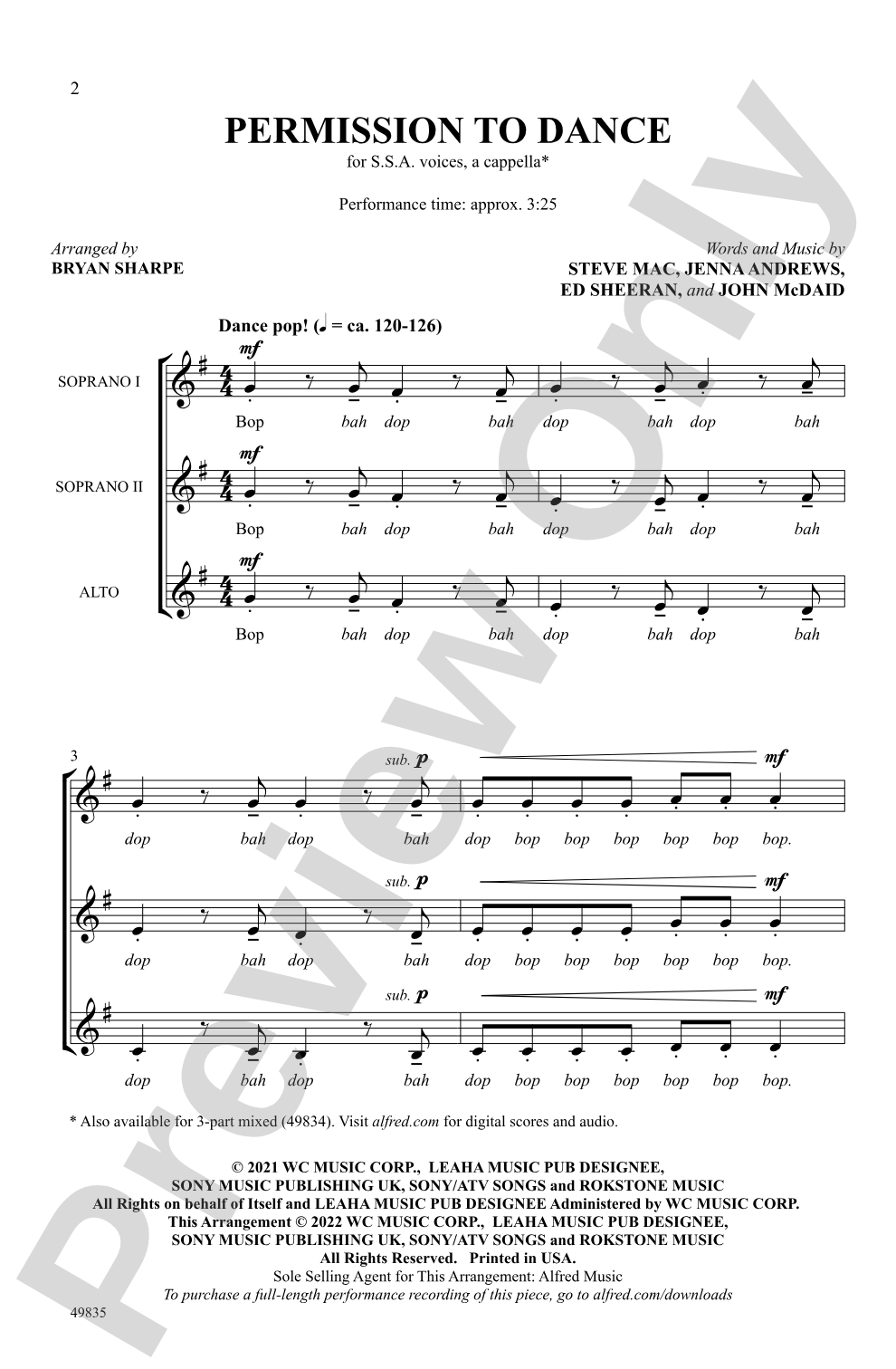 Permission to Dance: SSA, <i>a cappella</i> Choral Octavo