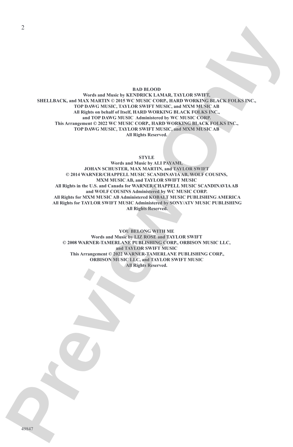 A Taylor Swift Suite: 2-Part / SSA Choral Octavo