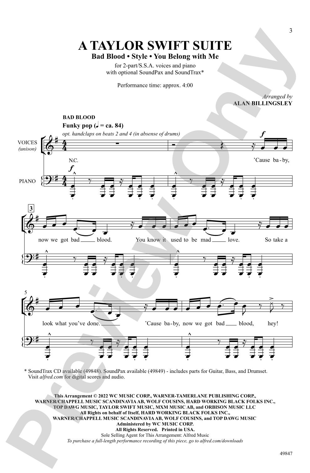 A Taylor Swift Suite: 2-Part / SSA Choral Octavo