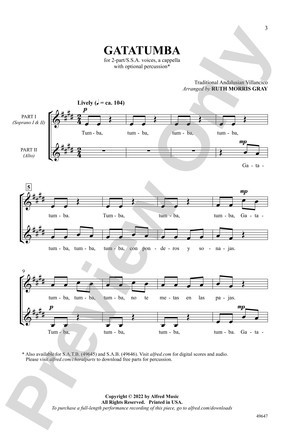 Gatatumba: 2-Part / SSA Choral Octavo