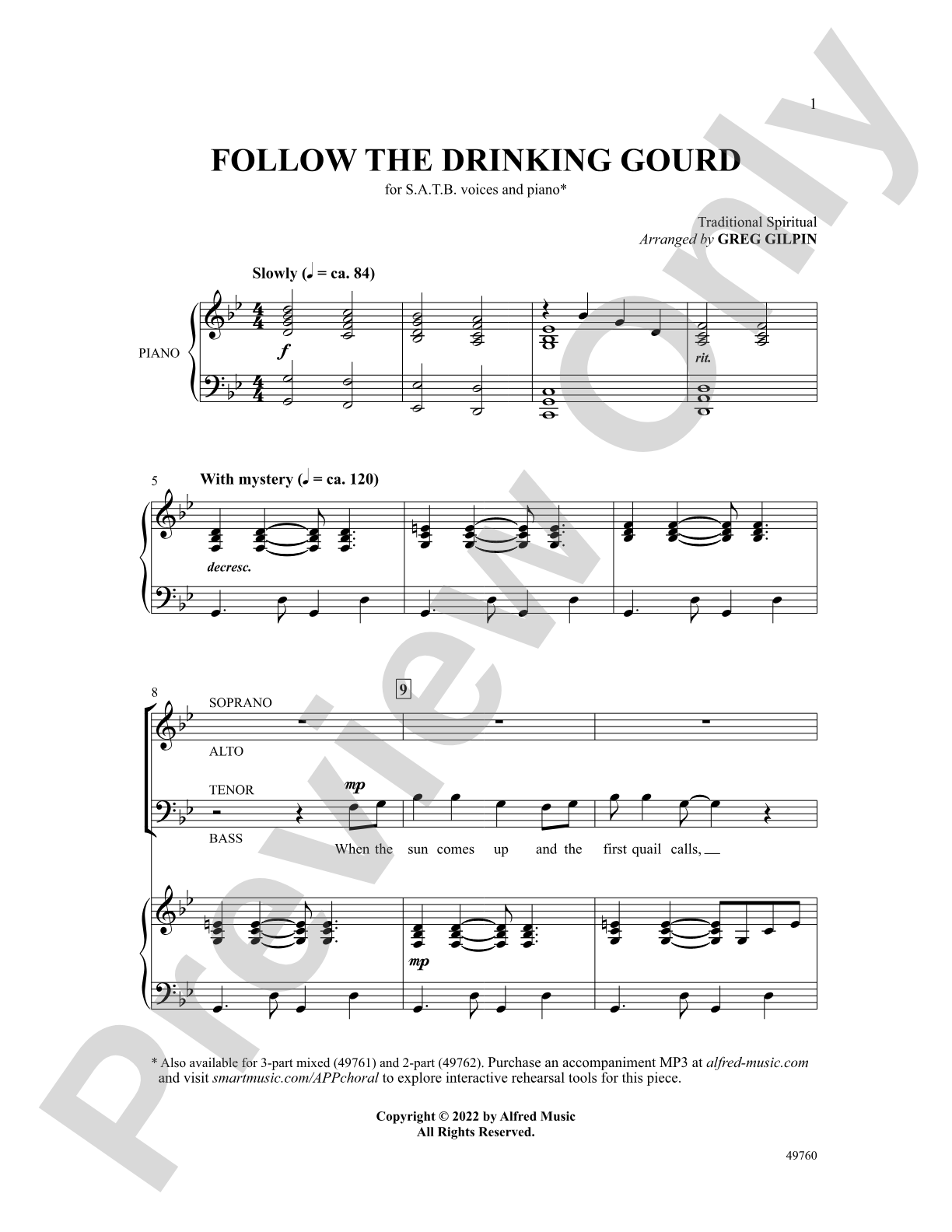 Follow the Drinking Gourd: SATB Choral Octavo