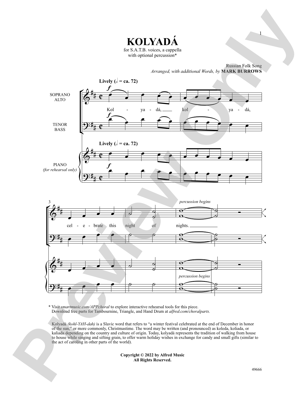 Kolyadá: SATB <i>a cappella</i> Choral Octavo