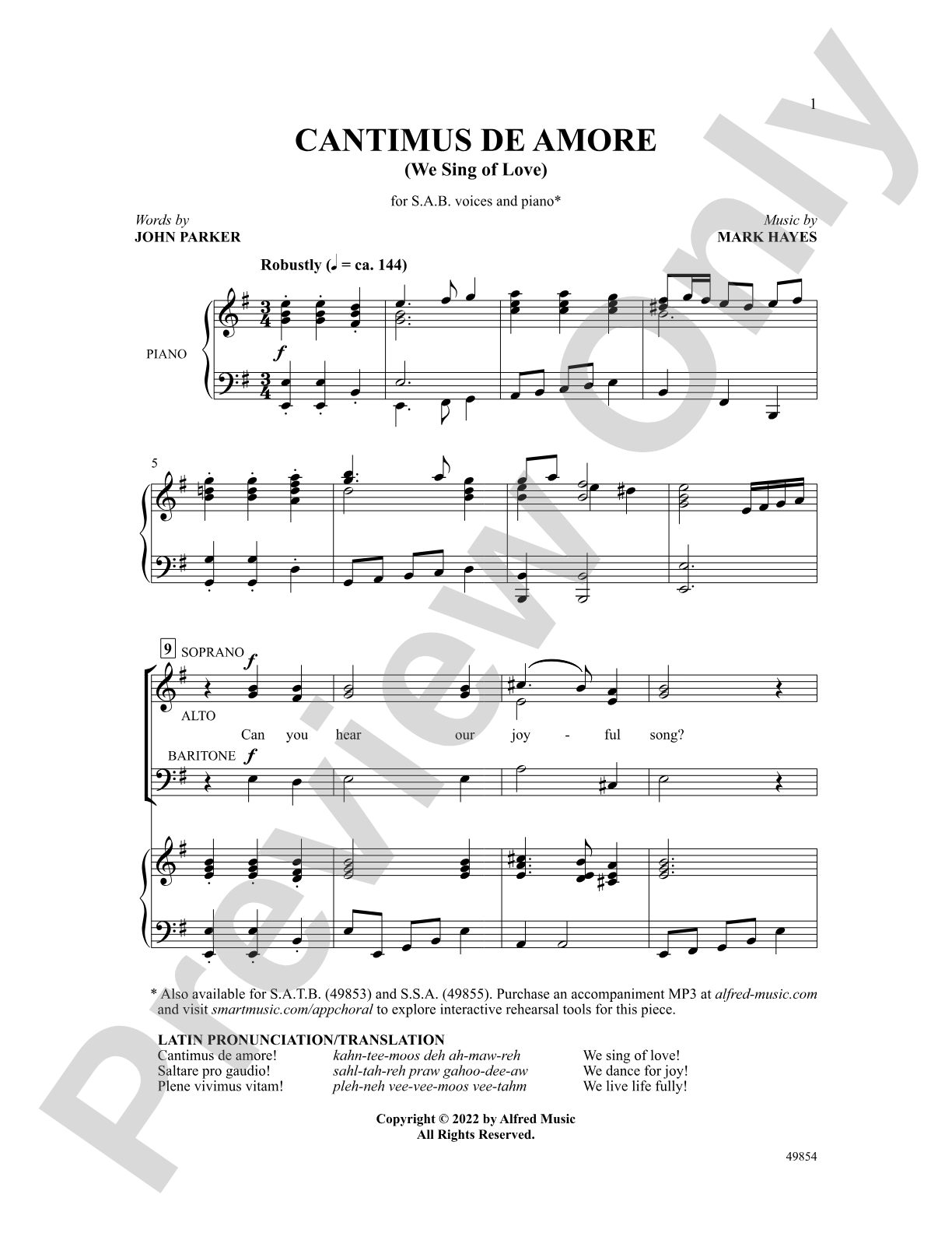 Cantimus de Amore: SAB Choral Octavo