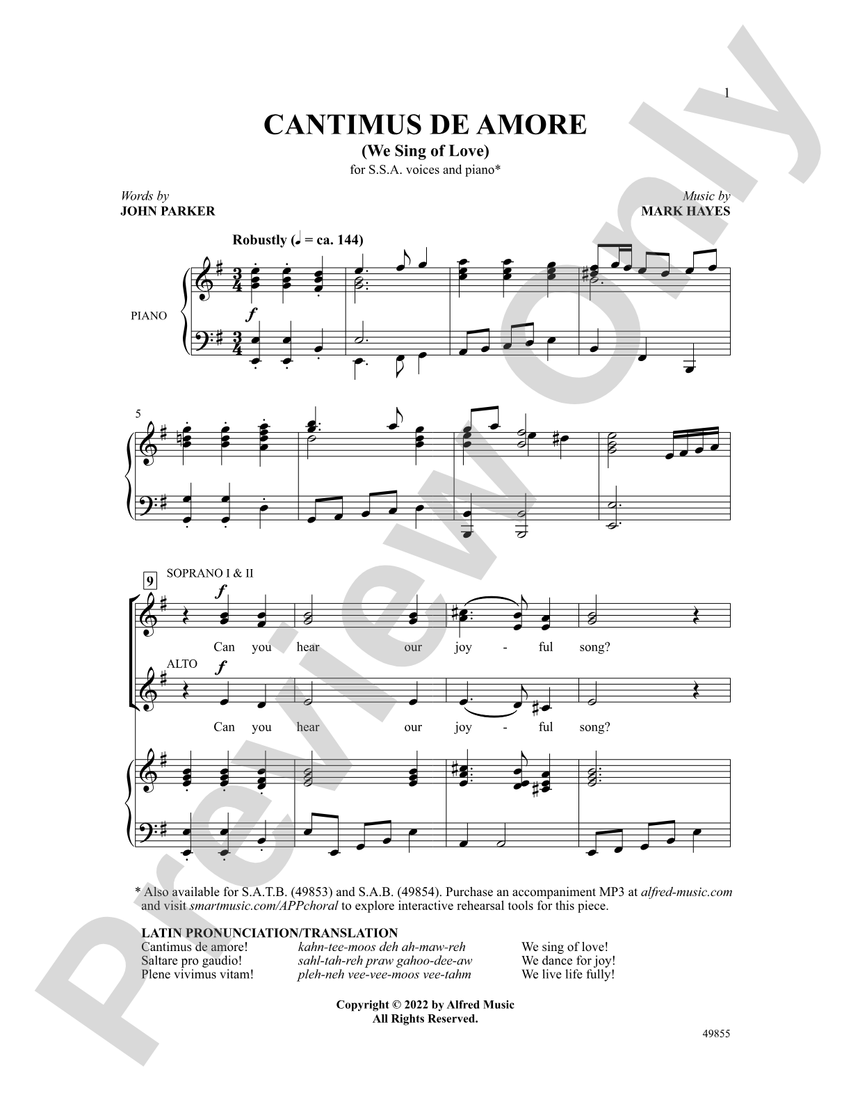 Cantimus de Amore: SSA Choral Octavo