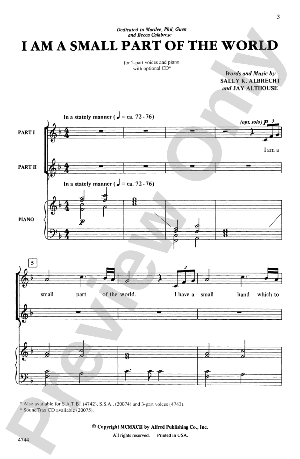 I Am a Small Part of the World: 2-Part Choral Octavo