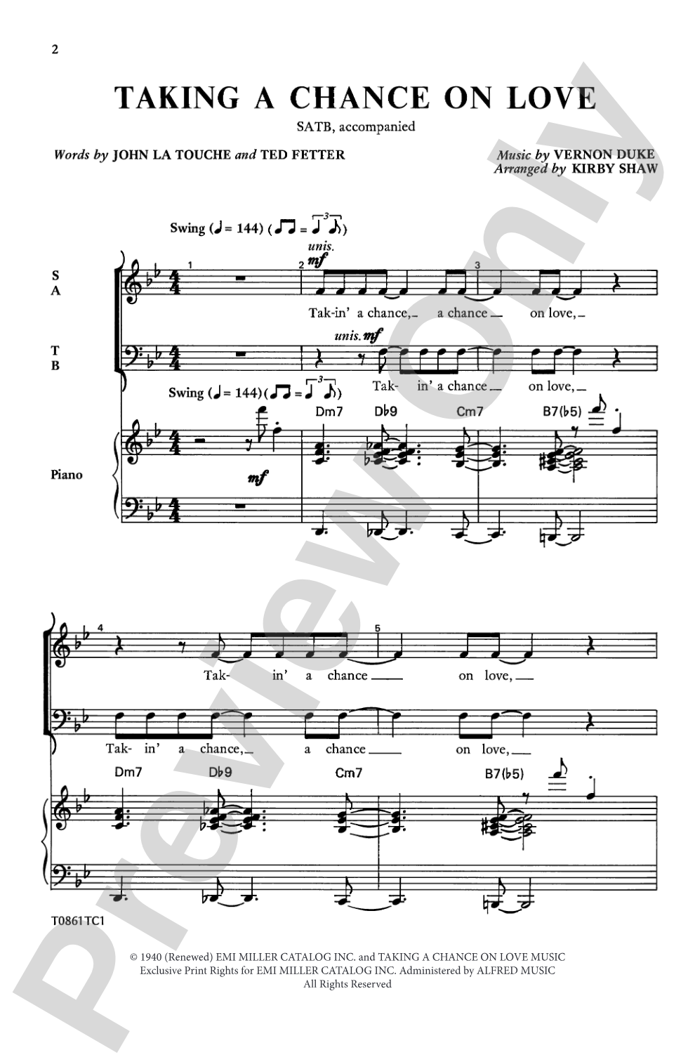 Taking a Chance on Love: SATB Choral Octavo