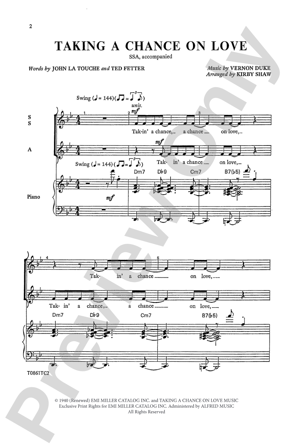 Taking a Chance on Love: SSA Choral Octavo