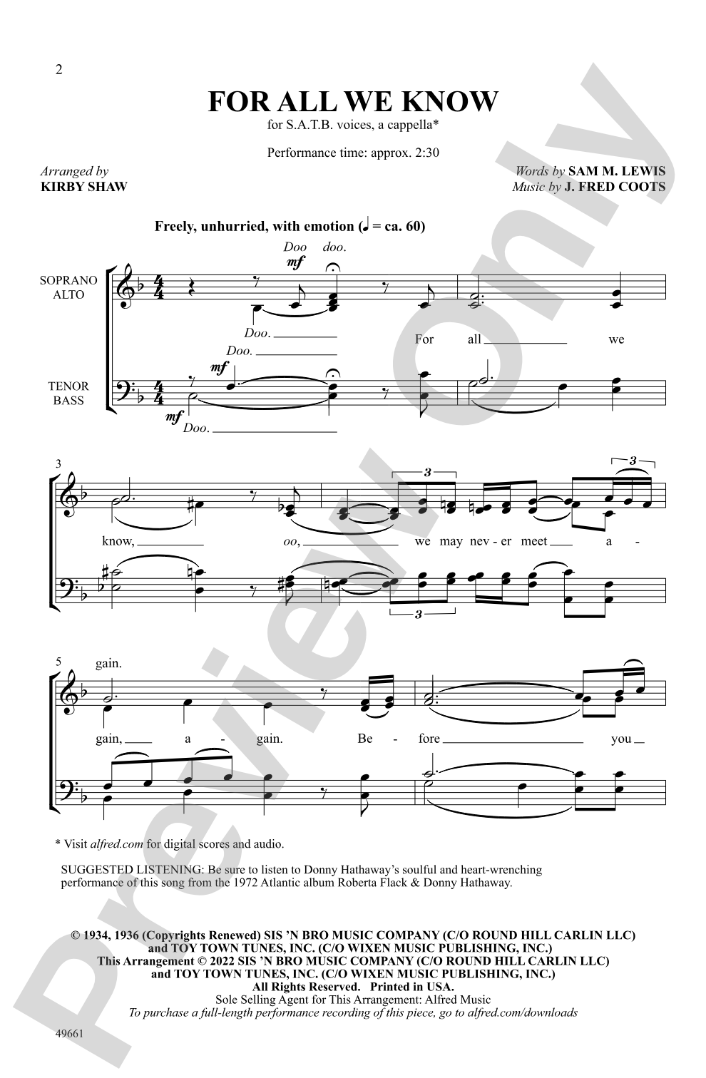 For All We Know: SATB, <i>a cappella</i> Choral Octavo