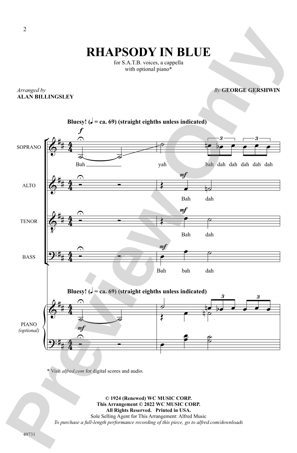Rhapsody in Blue: SATB, <i>a cappella</i> Choral Octavo