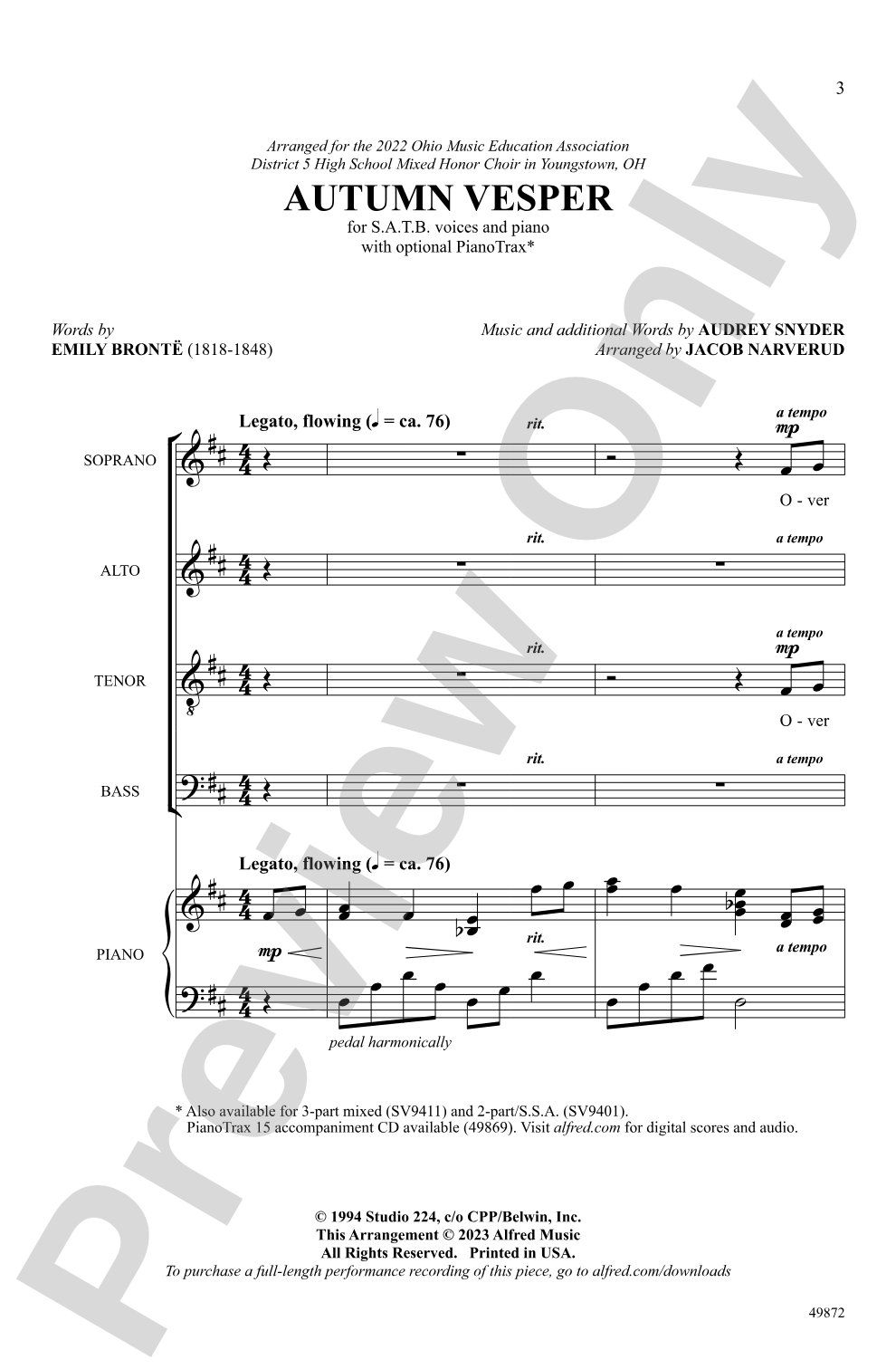 Autumn Vesper: SATB Choral Octavo