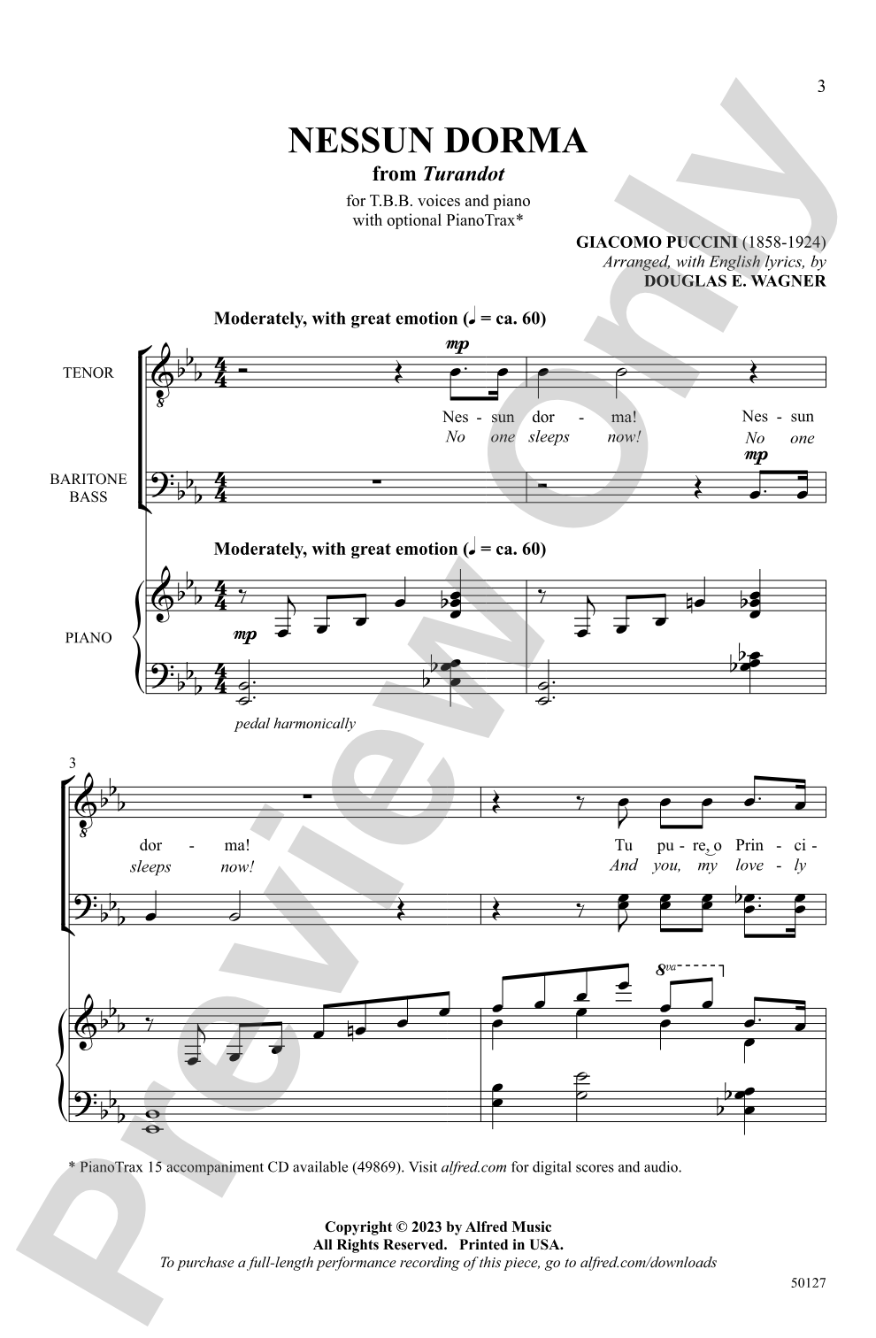 Nessun Dorma: TBB Choral Octavo