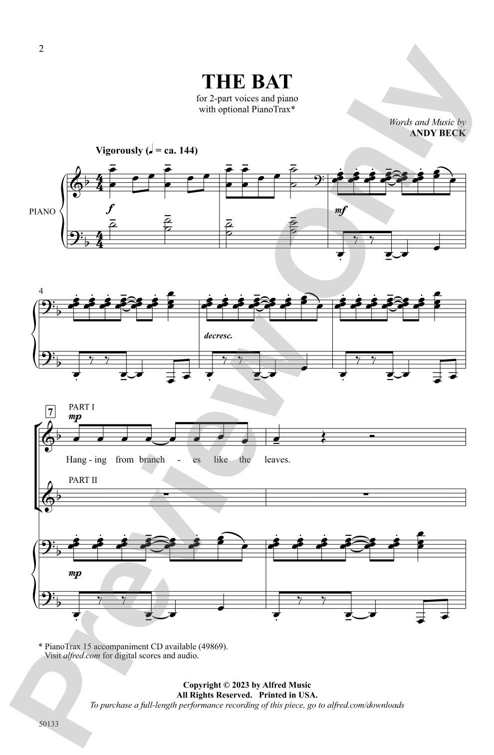 The Bat: 2-Part Choral Octavo