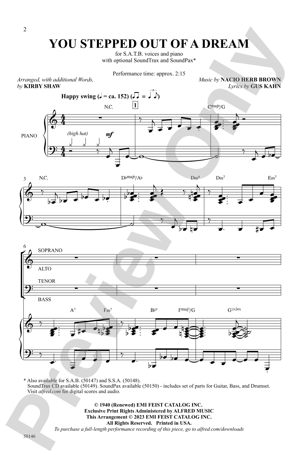 You Stepped Out of a Dream: SATB Choral Octavo