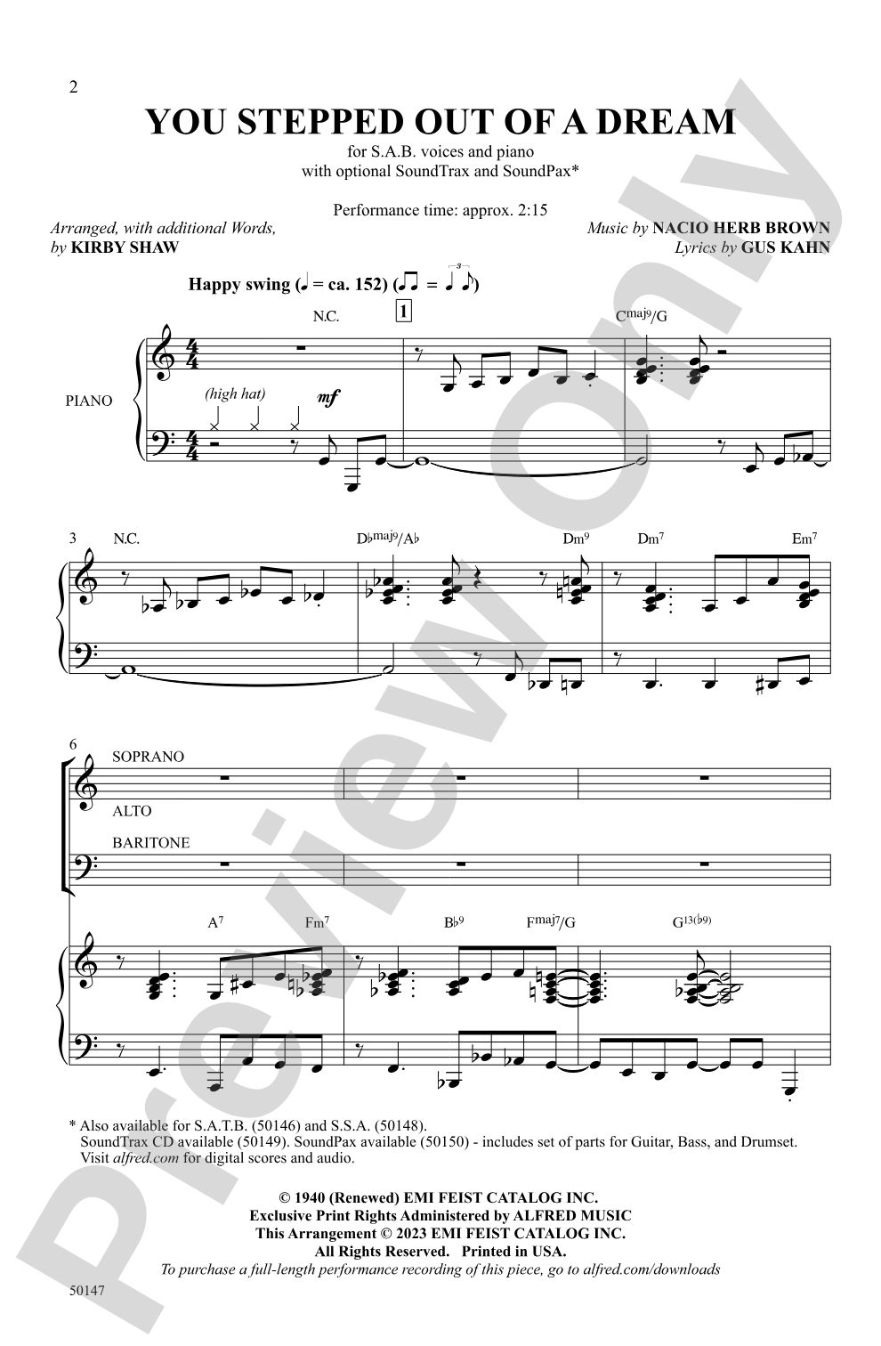 You Stepped Out of a Dream: SAB Choral Octavo