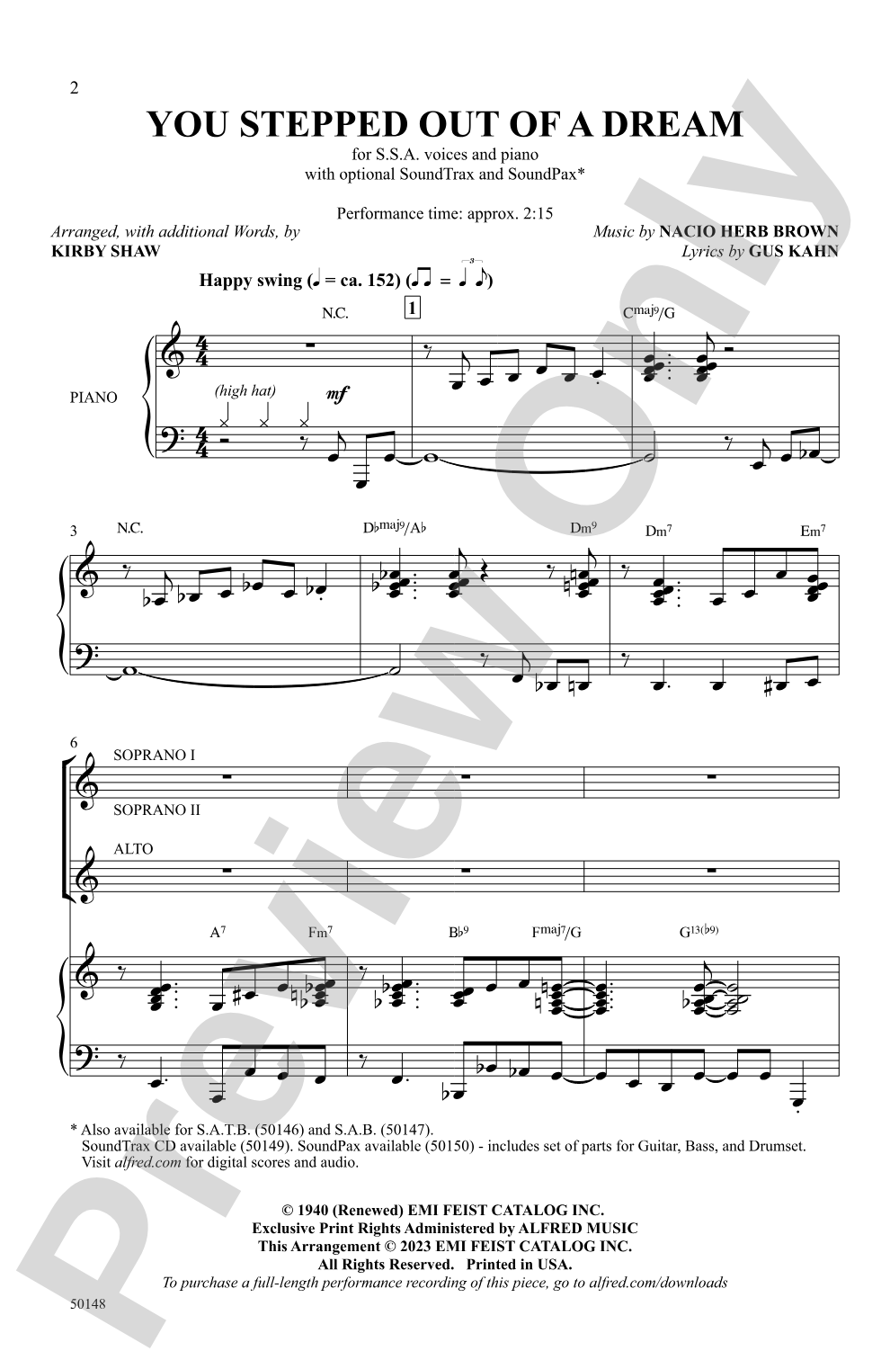 You Stepped Out of a Dream: SSA Choral Octavo