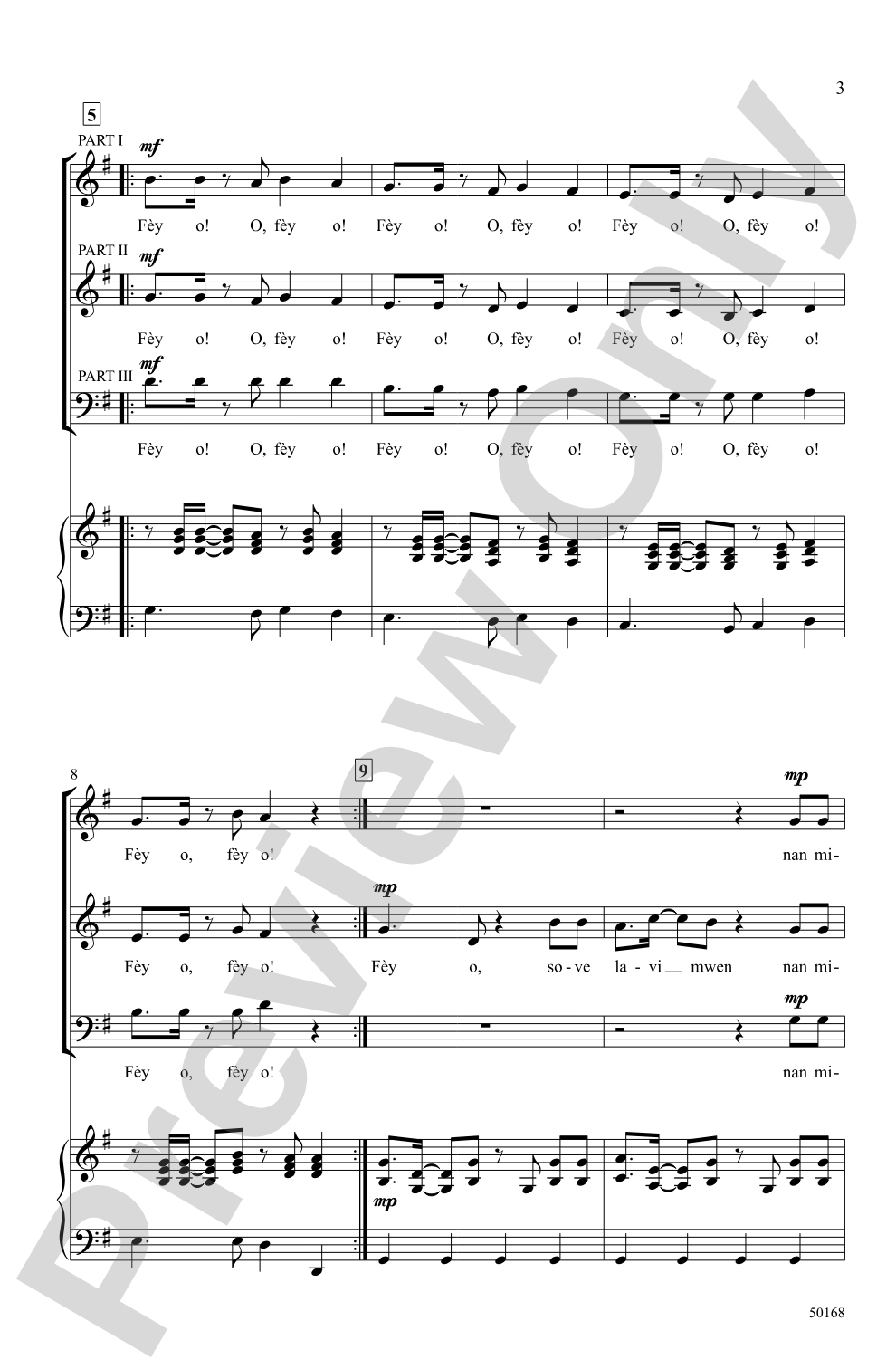 Fèy O!: 3-Part Mixed Choral Octavo