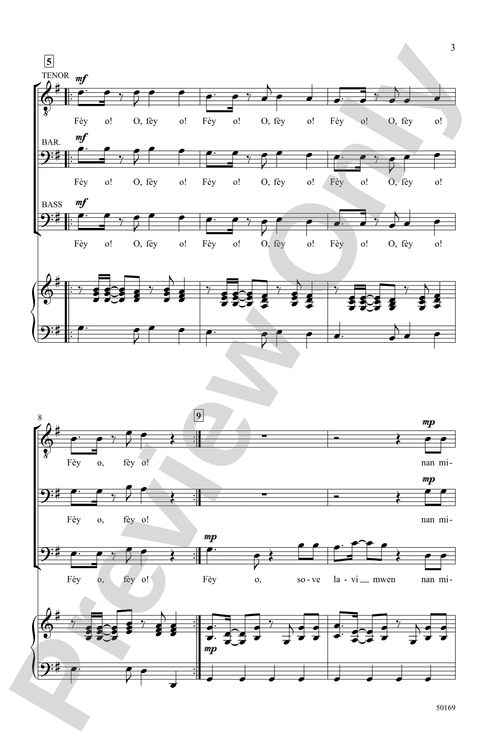 Fèy O!: TBB Choral Octavo