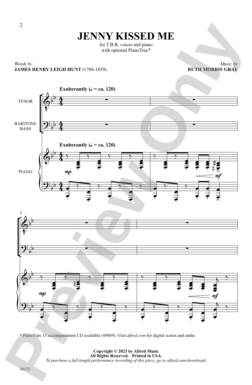 Jenny Kissed Me: TBB Choral Octavo