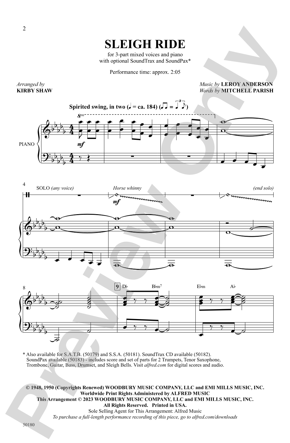 Sleigh Ride: 3-Part Mixed Choral Octavo