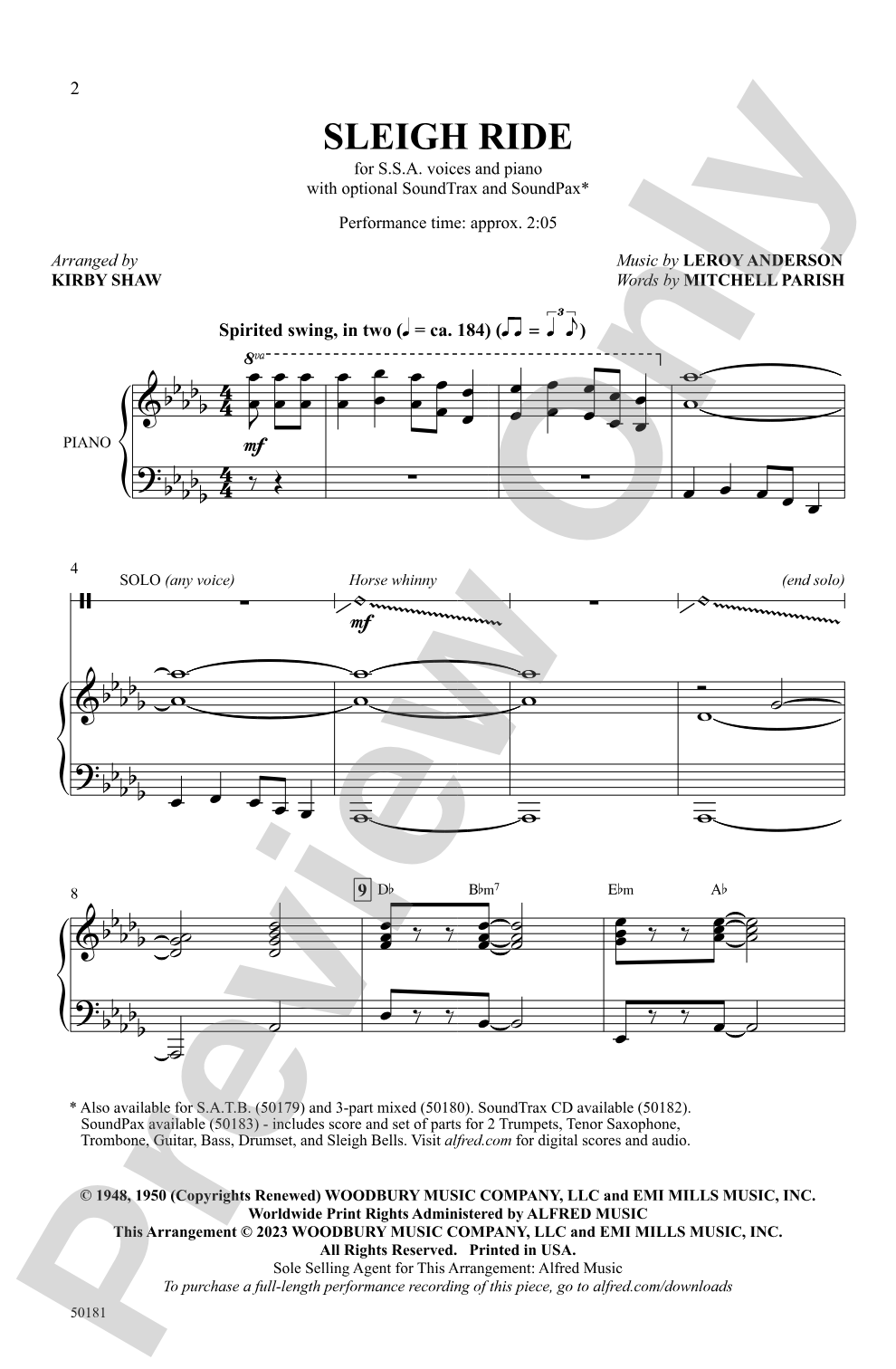 Sleigh Ride: SSA Choral Octavo