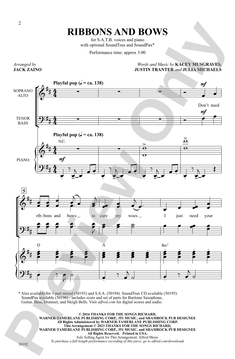 Ribbons and Bows: SATB Choral Octavo