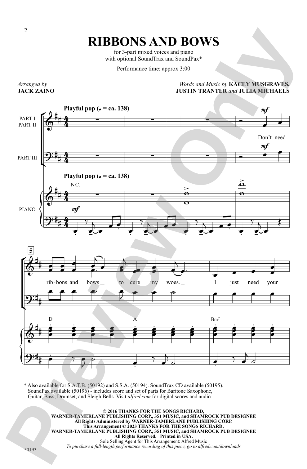Ribbons and Bows: 3-Part Mixed Choral Octavo