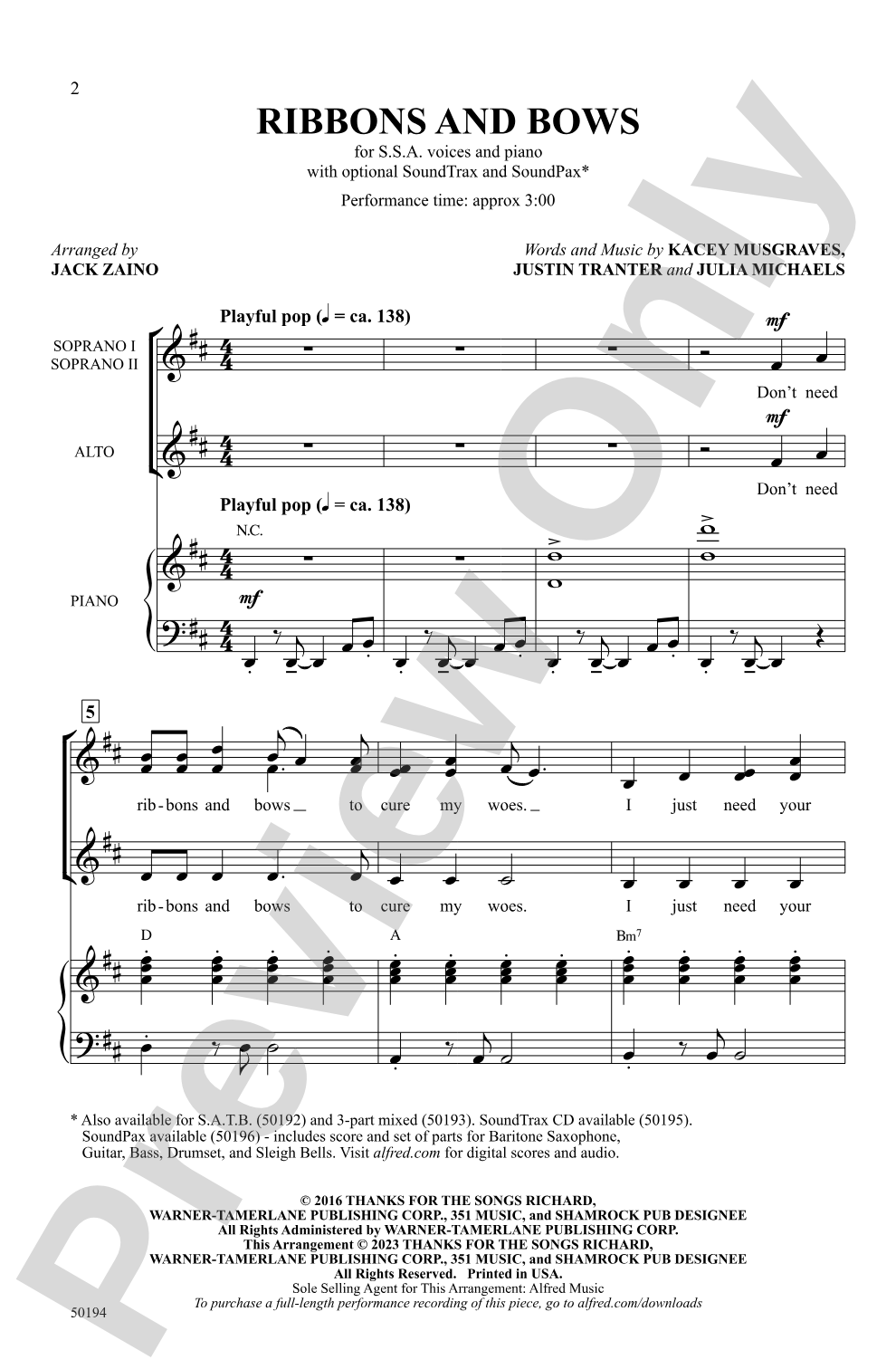 Ribbons and Bows: SSA Choral Octavo