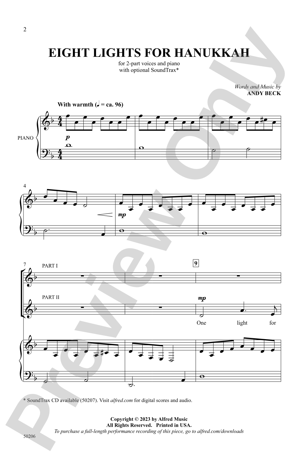 Eight Lights for Hanukkah: 2-Part Choral Octavo