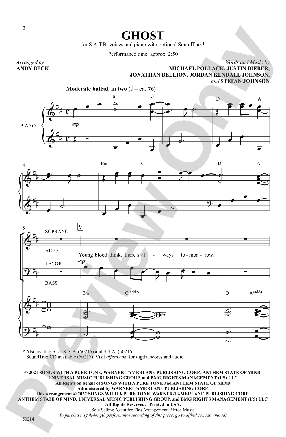 Ghost: SATB Choral Octavo