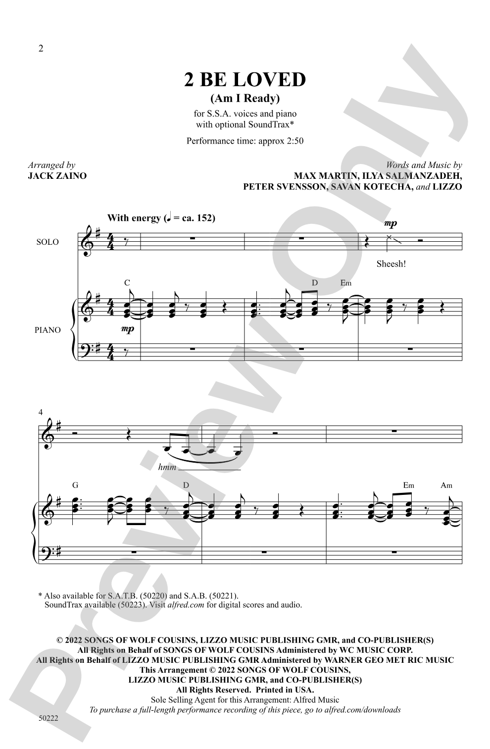 2 Be Loved: SSA Choral Octavo