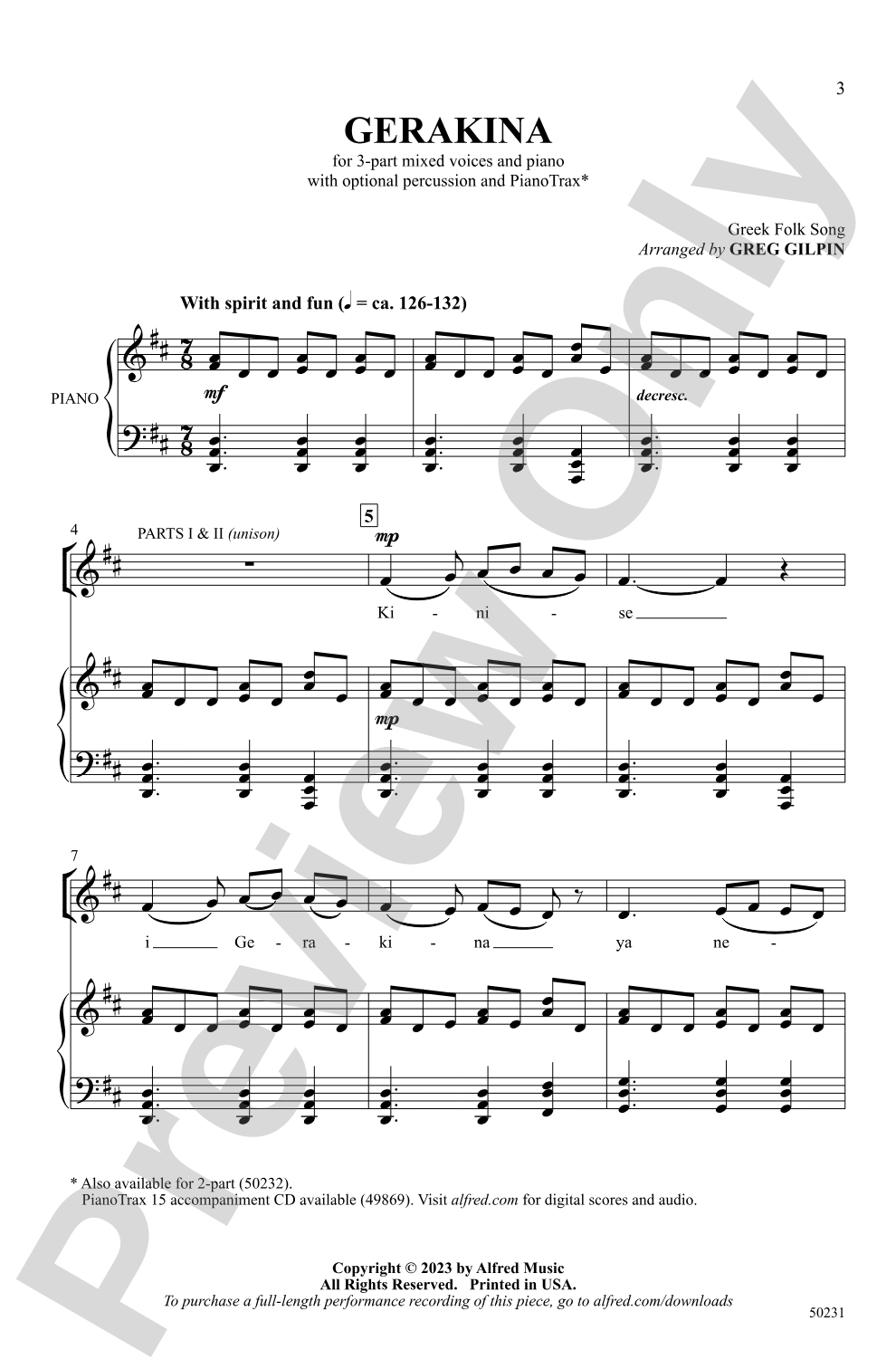 Gerakina: 3-Part Mixed Choral Octavo