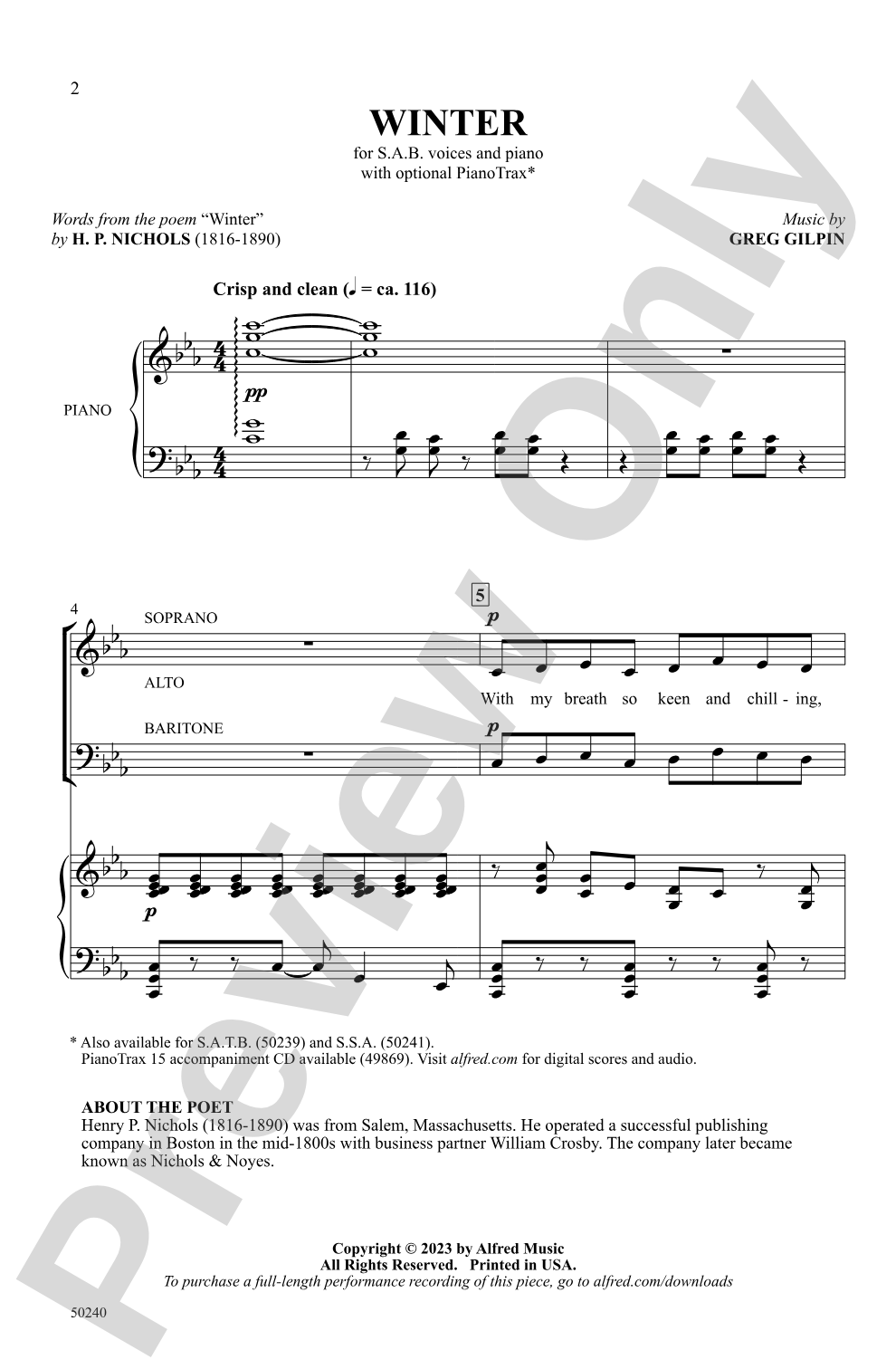 Winter: SAB Choral Octavo