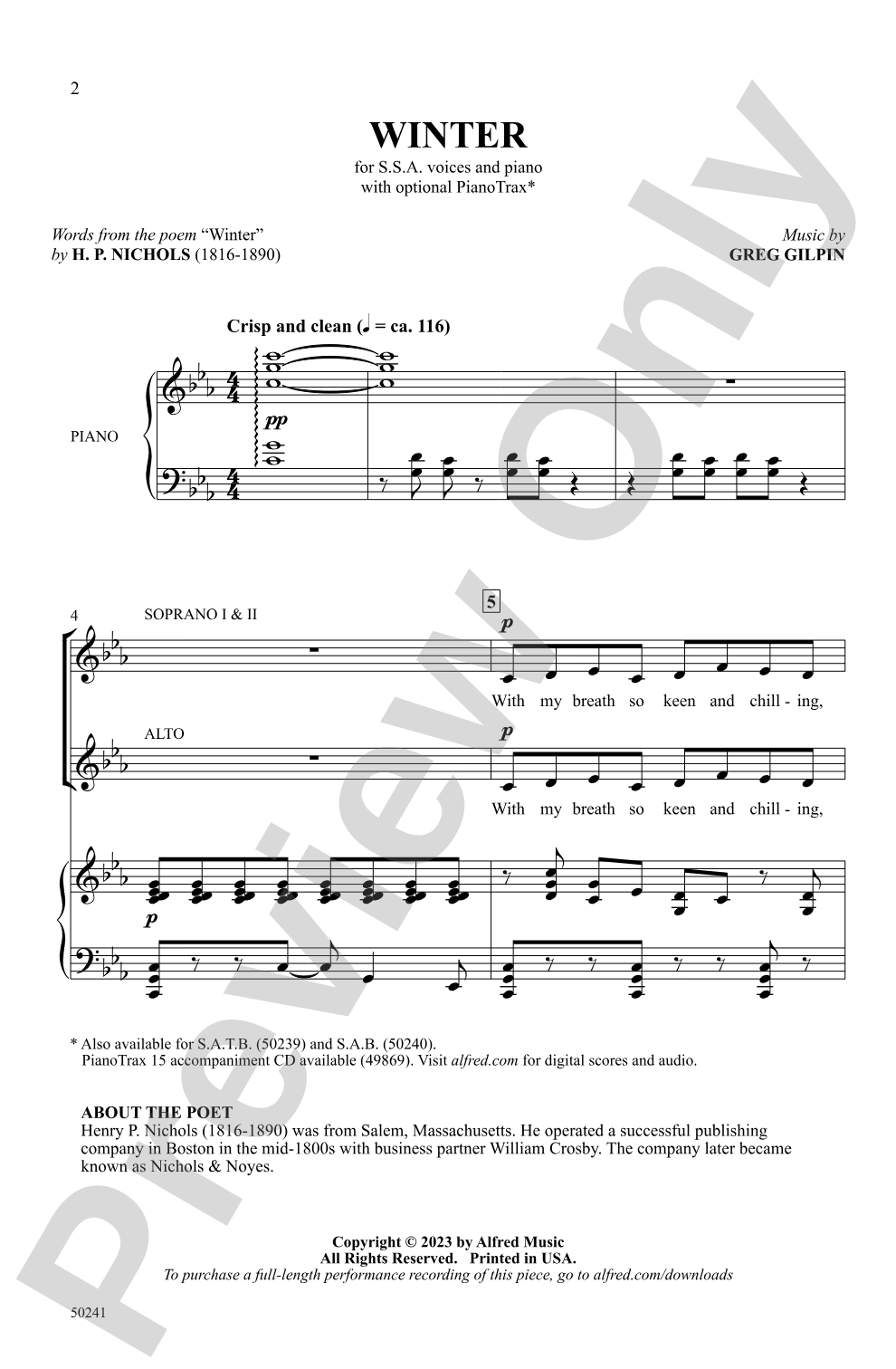 Winter: SSA Choral Octavo