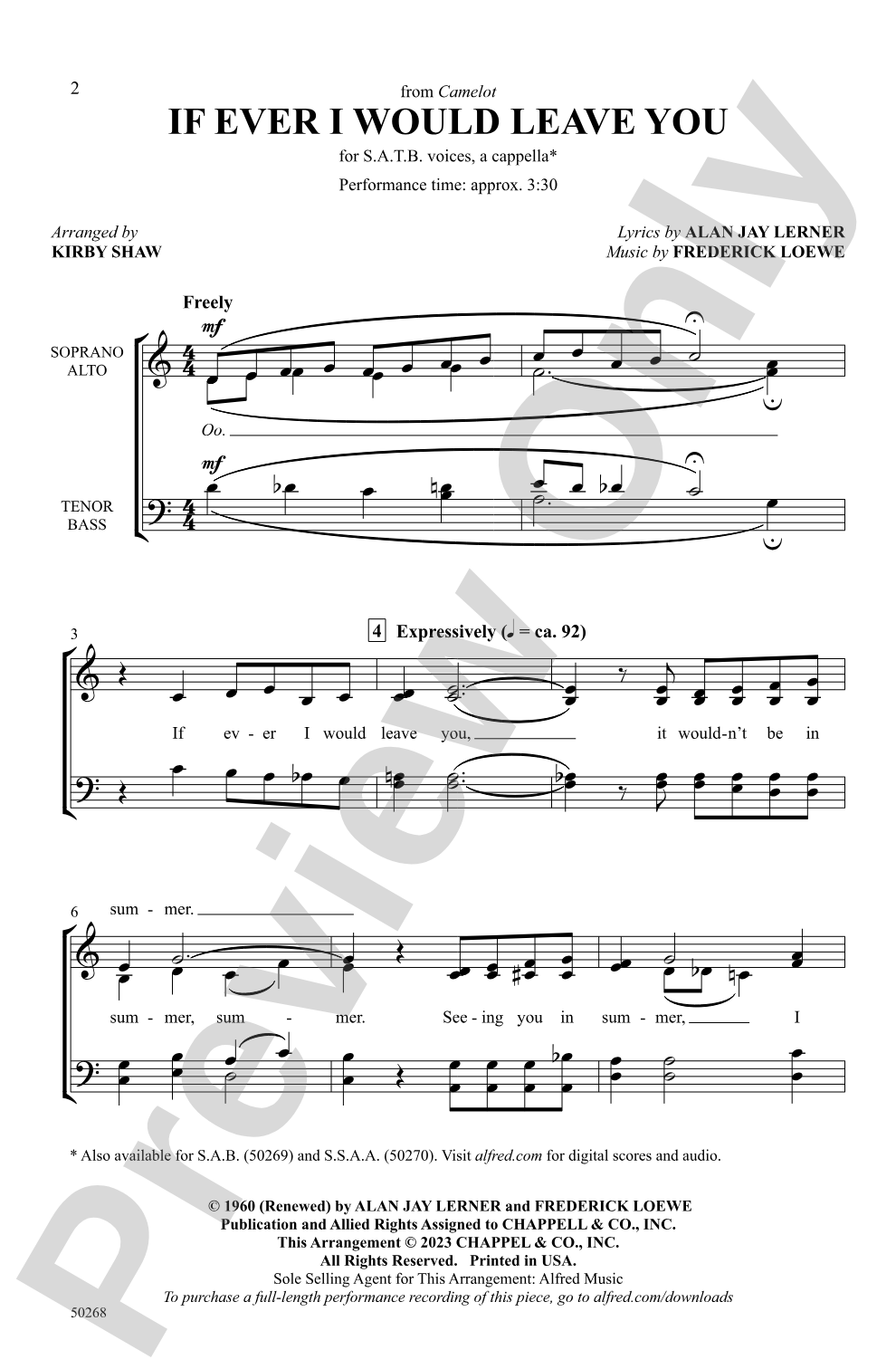 If Ever I Would Leave You: SATB, <i>a cappella</i> Choral Octavo