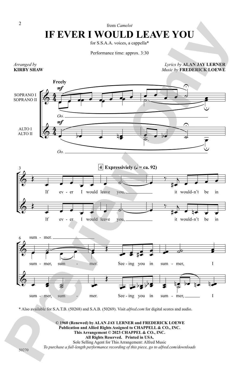 If Ever I Would Leave You: SSSA, <i>a cappella</i> Choral Octavo