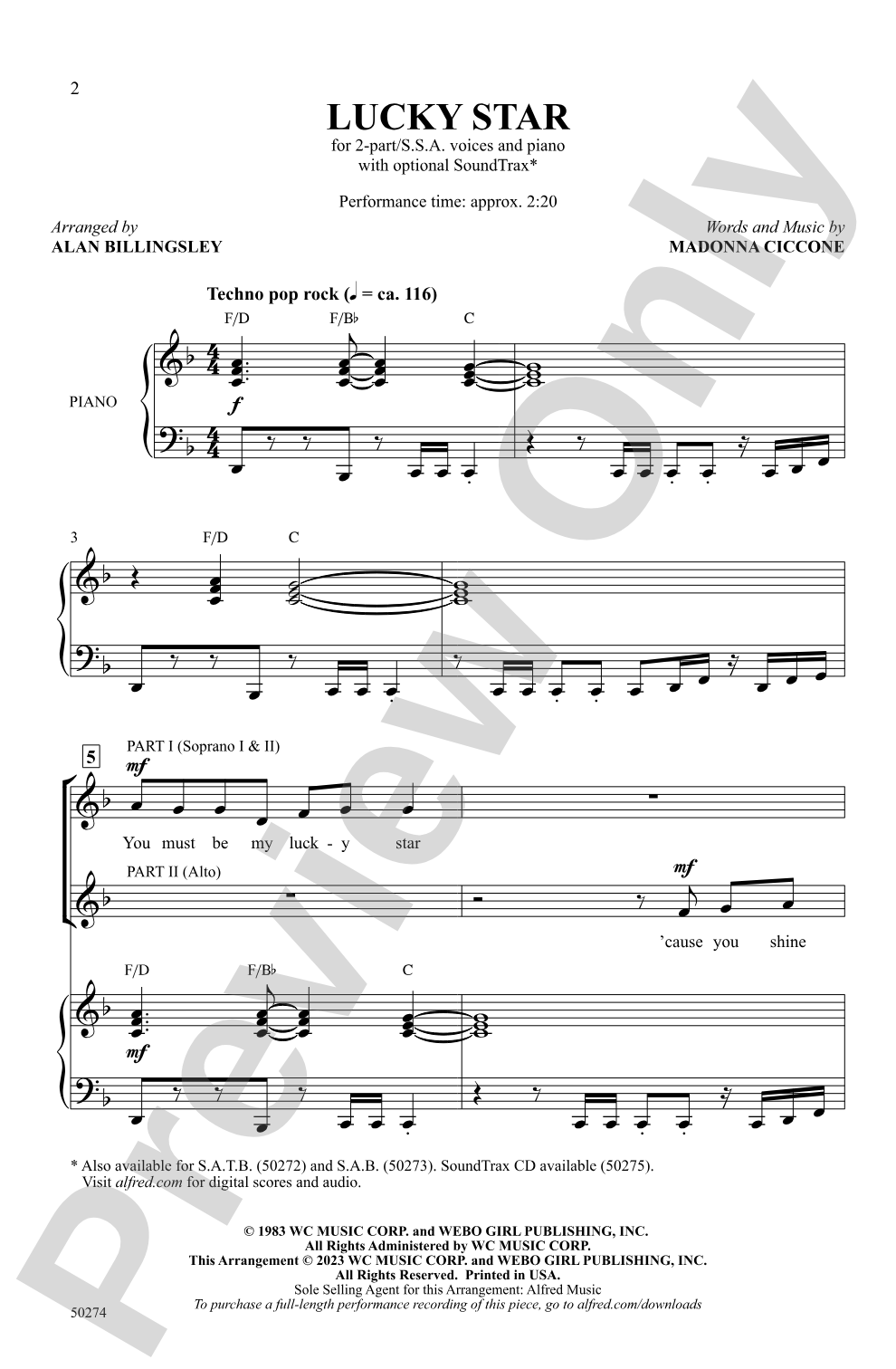 Lucky Star: 2-Part/SSA Choral Octavo