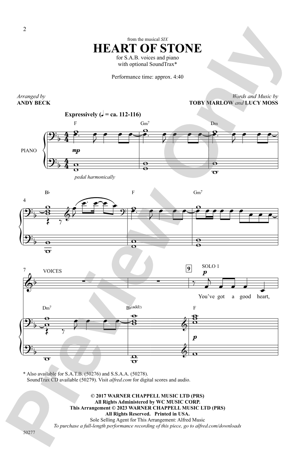Heart of Stone: SAB Choral Octavo