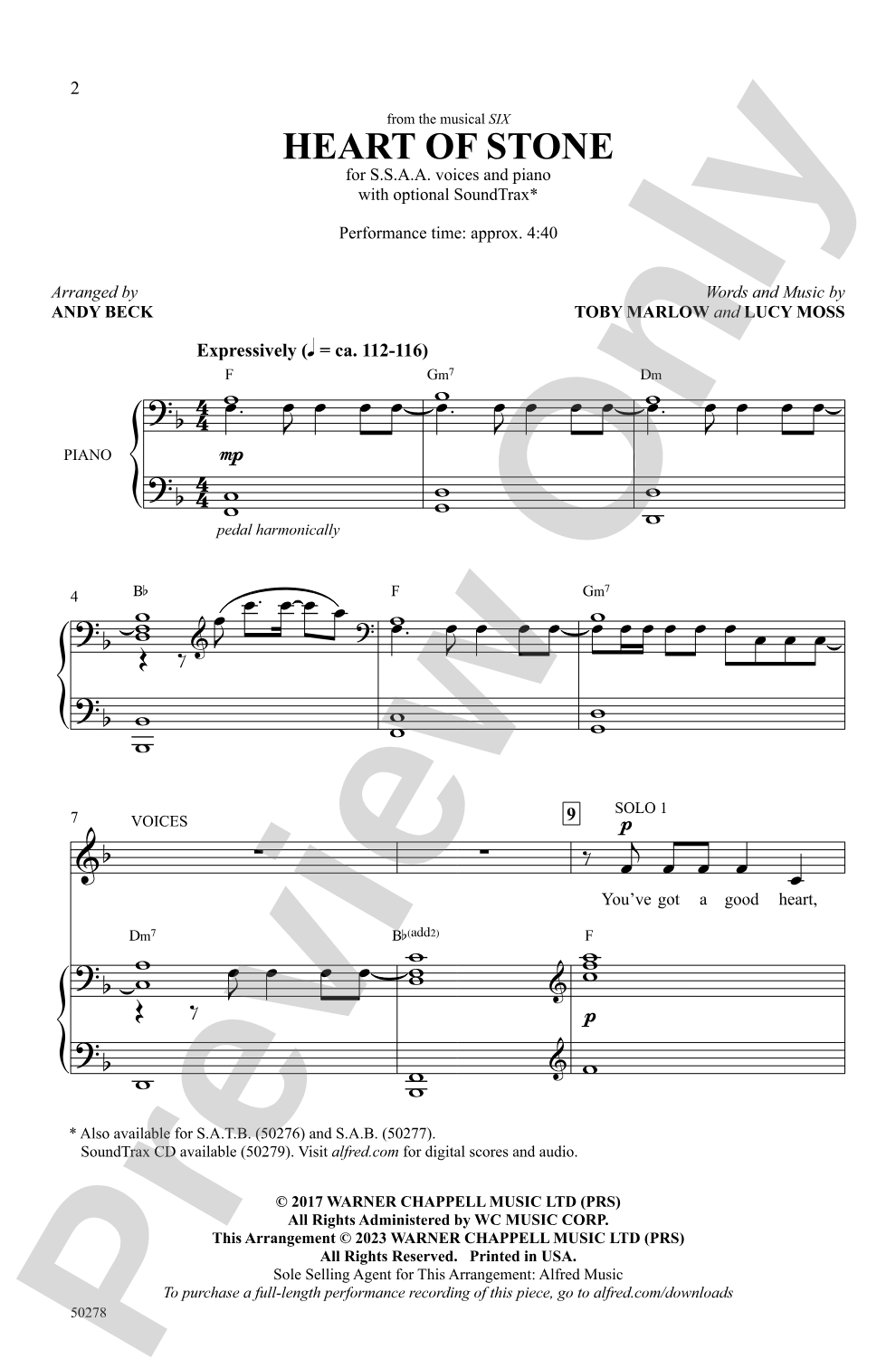 Heart of Stone: SSAA Choral Octavo