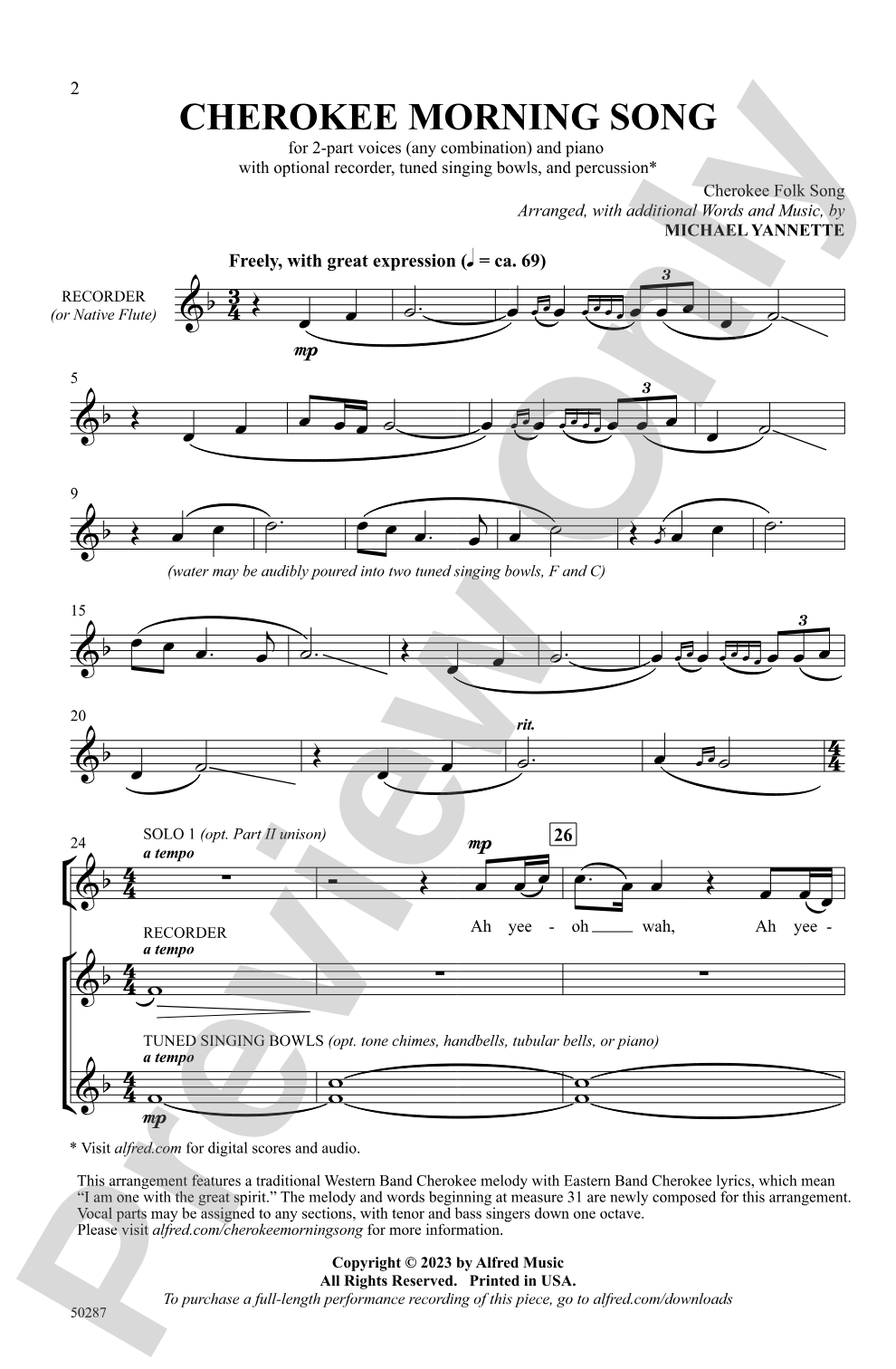 Cherokee Morning Song: 2-Part (Any Combination) Choral Octavo