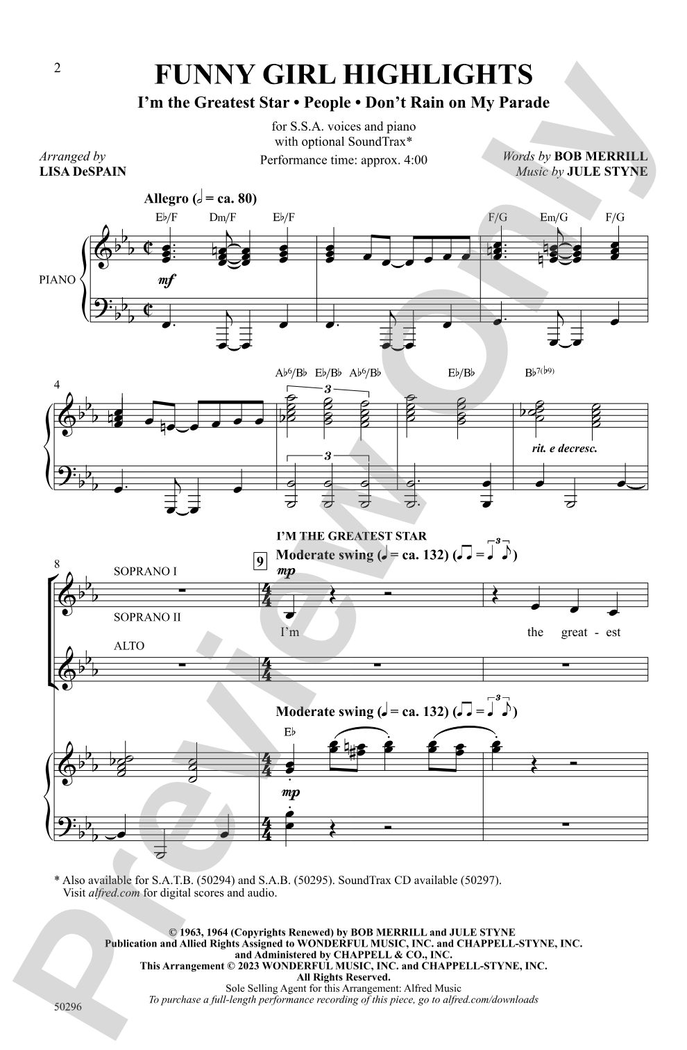 Funny Girl Highlights: SSA Choral Octavo