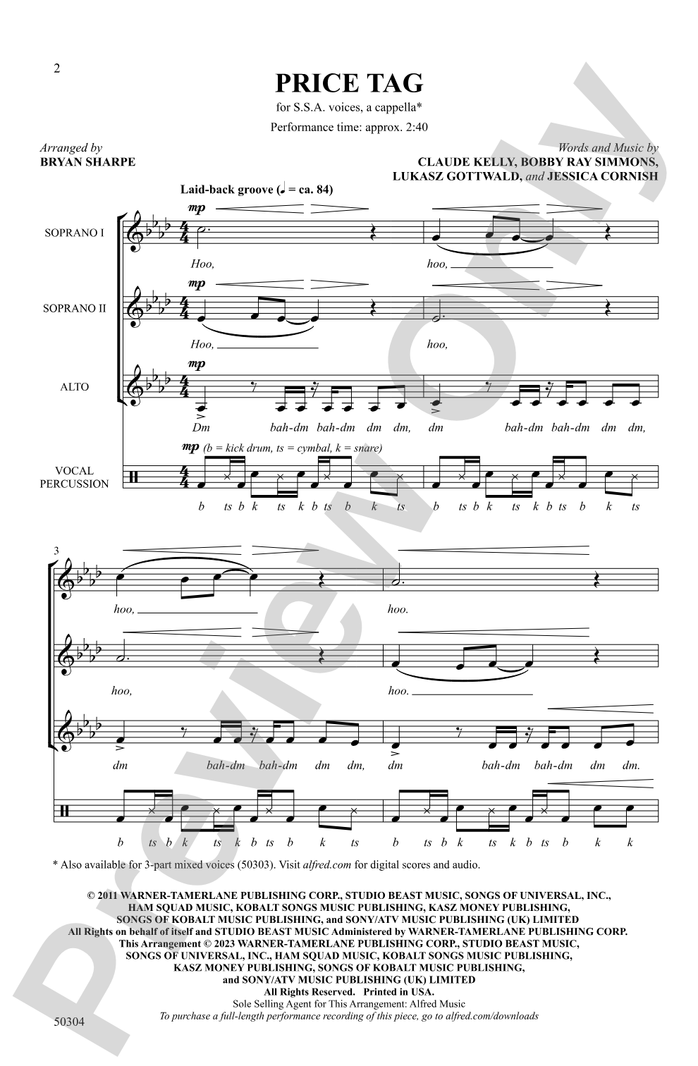 Price Tag: SSA, <i>a cappella</i> Choral Octavo