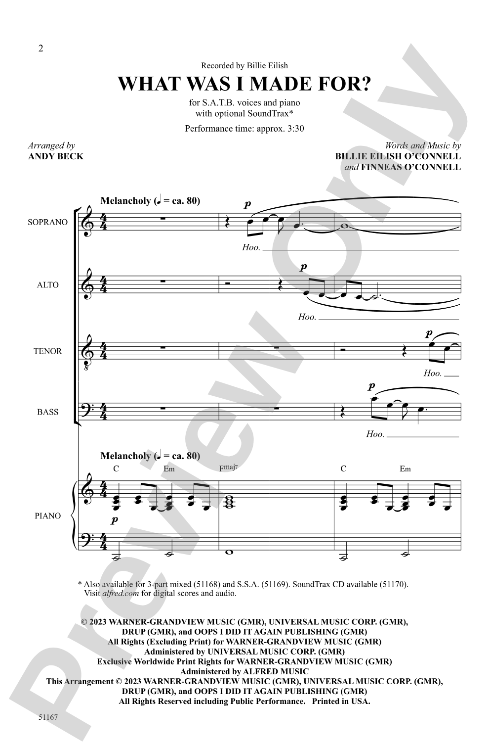 What Was I Made For?: SATB Choral Octavo