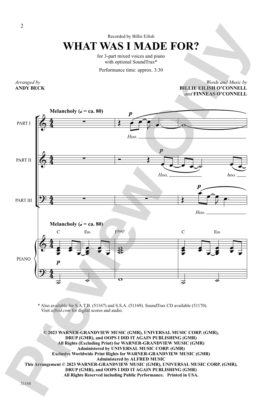 What Was I Made For?: 3-Part Mixed Choral Octavo
